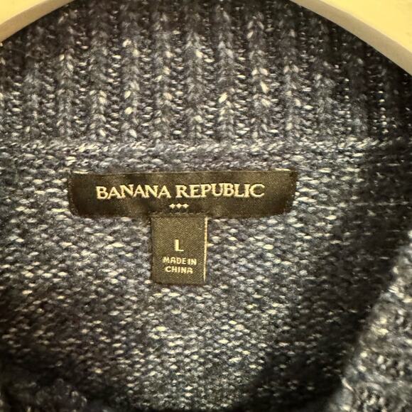 Banana Republic Mock Neck Cable Knit Cropped Sweater size Large Navy Blue - Picture 3 of 3